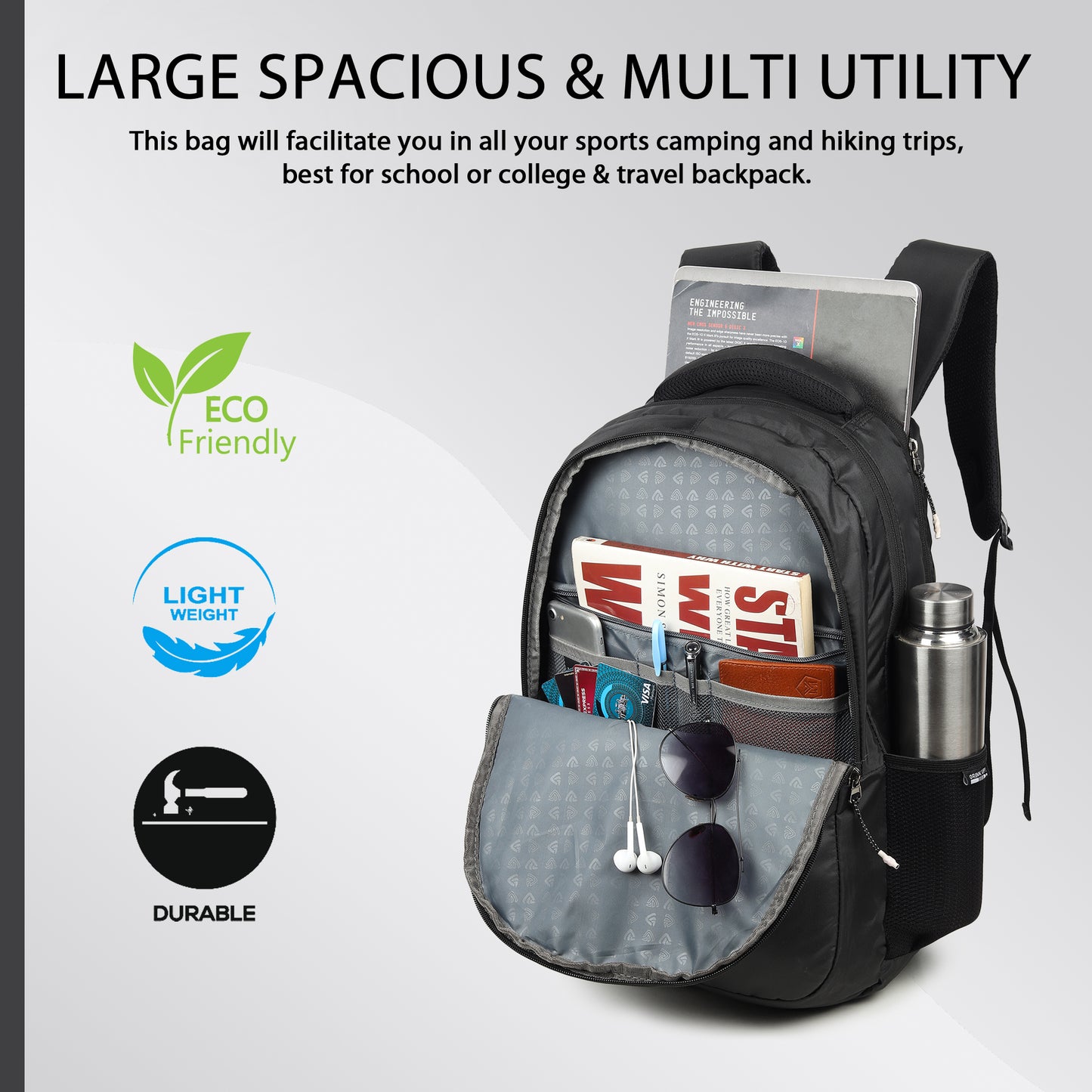 Fbi Water Resistant Adjustable Strap High Quality Padded Mesh Soft Shoulder Strap Water Bottle Pocket 35L Backpack Fbi-95