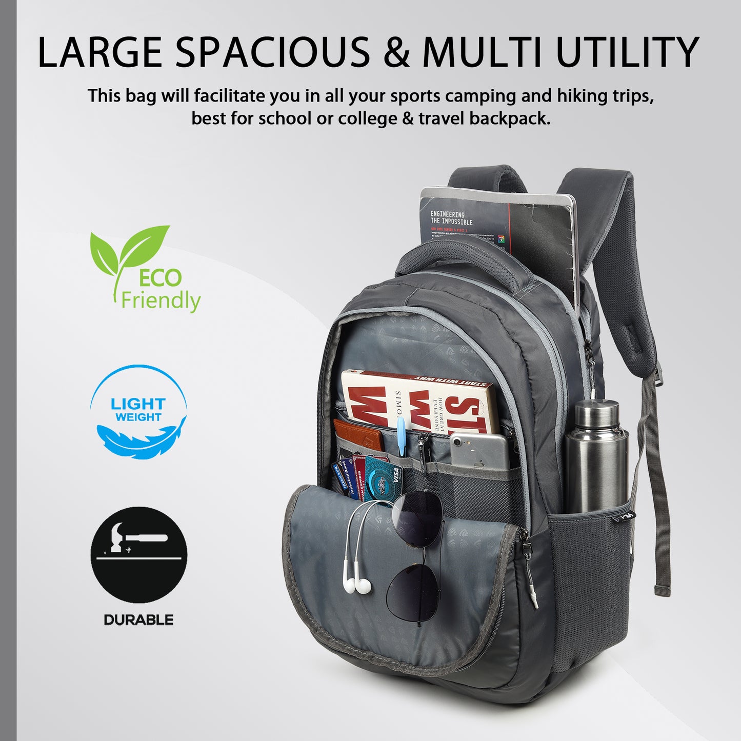 Fbi Water Resistant Adjustable Strap High Quality Padded Mesh Soft Shoulder Strap Water Bottle Pocket 35L Backpack Fbi-95