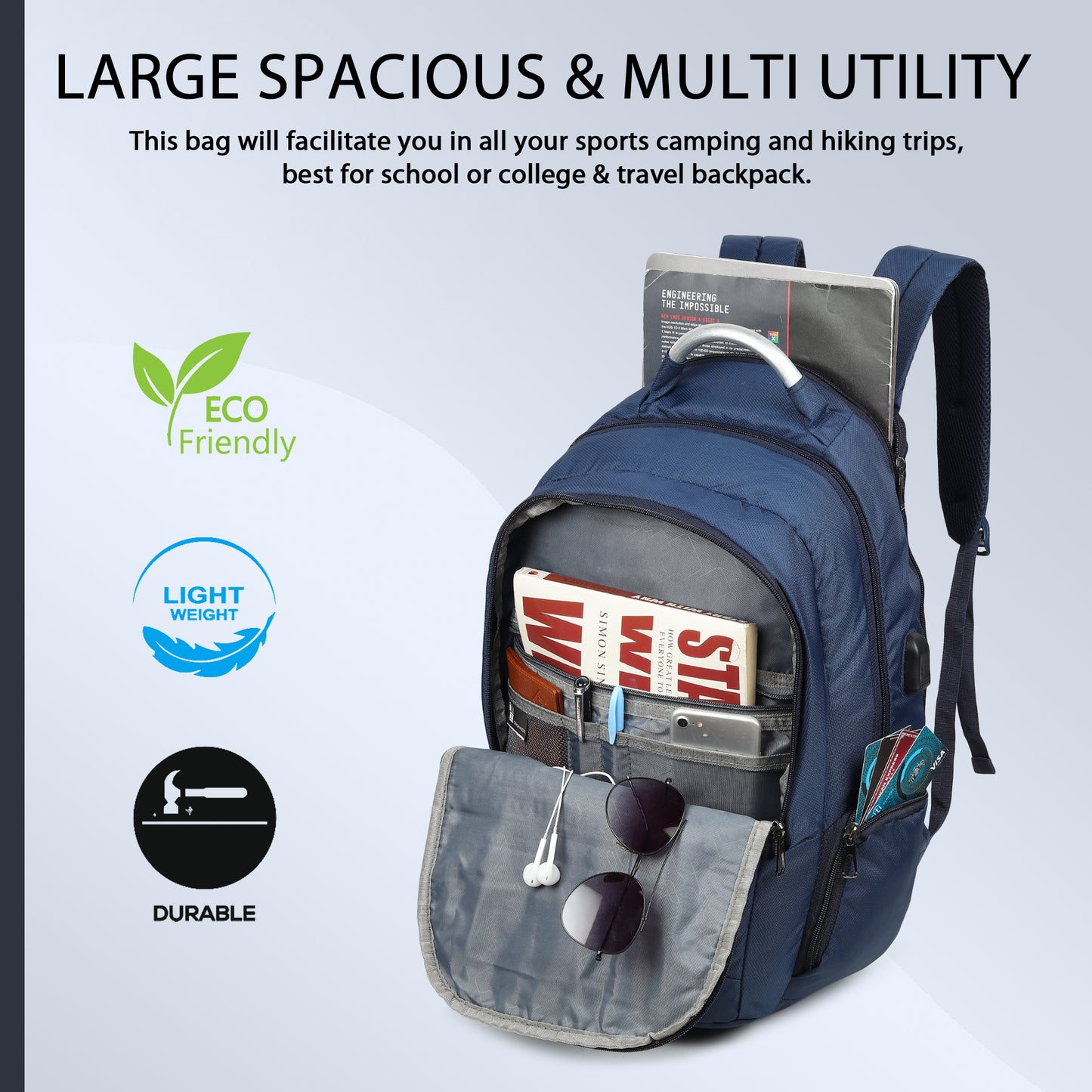 Fbi Water Resistant Adjustable Strap High Quality Padded Mesh Soft Shoulder Strap Water Bottle Pocket 35L Backpack Fbi-177-Grey