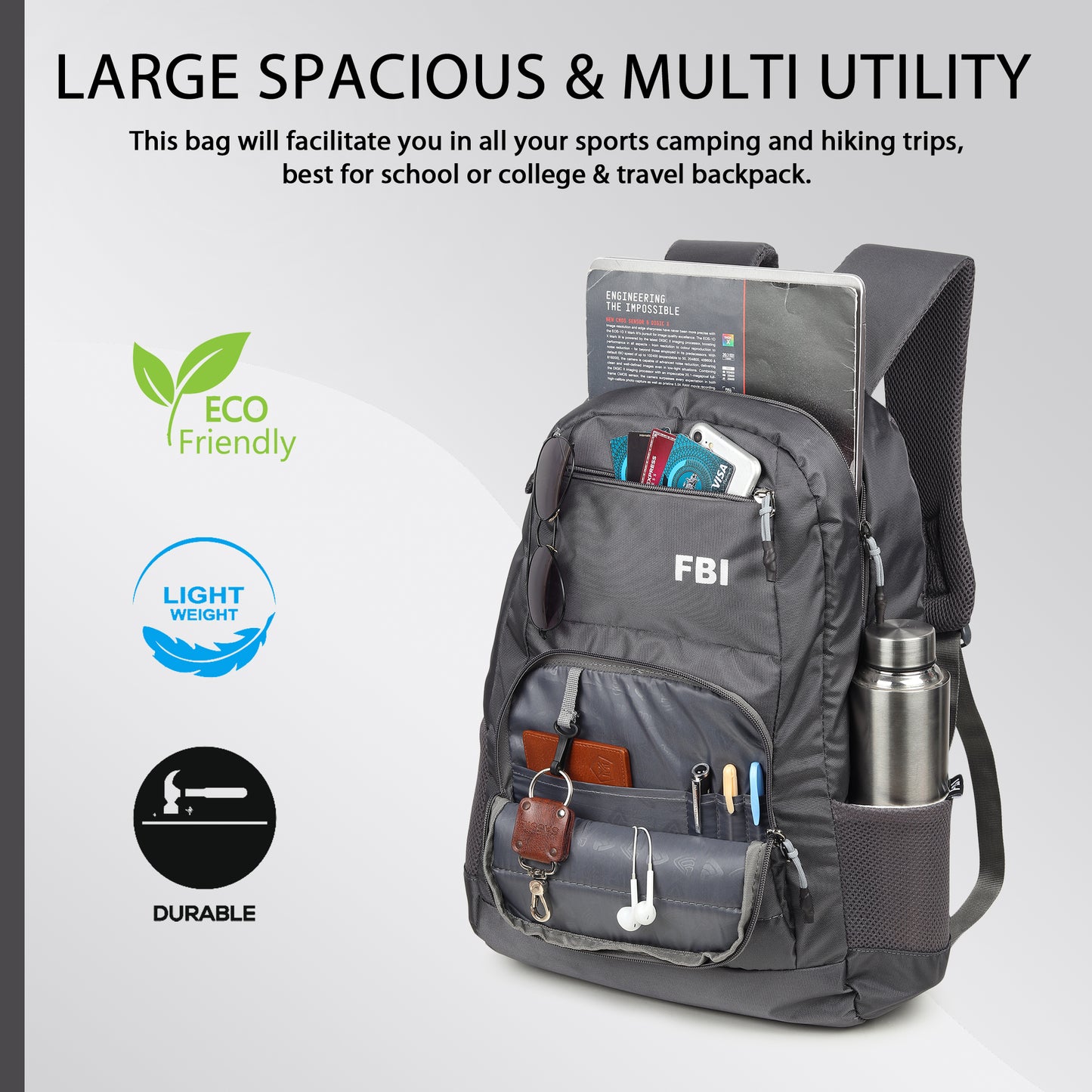 Fbi Water Resistant Adjustable Strap High Quality Padded Mesh Soft Shoulder Strap Water Bottle Pocket 35L Backpack Fbi-93-Royal Blue