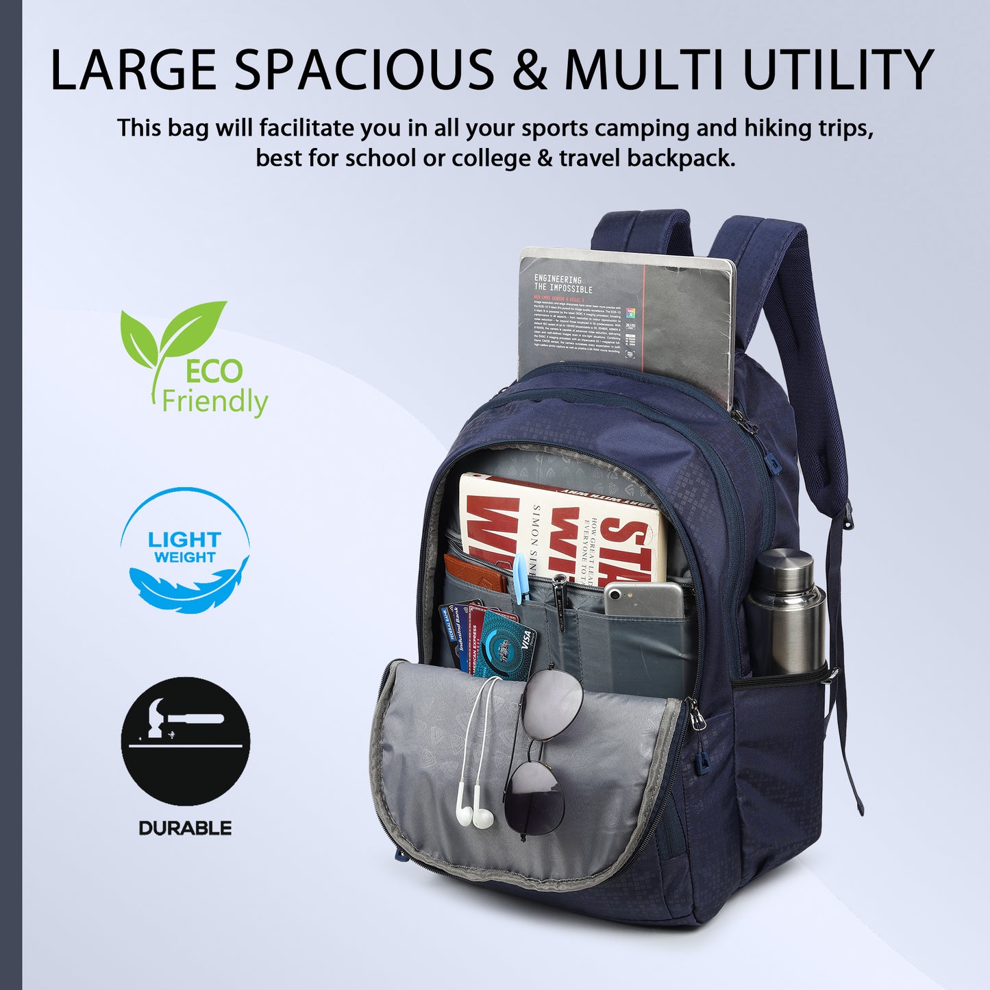 Fbi Water Resistant Adjustable Strap High Quality Padded Mesh Soft Shoulder Strap Water Bottle Pocket 35L Backpack Fbi-94-Sky