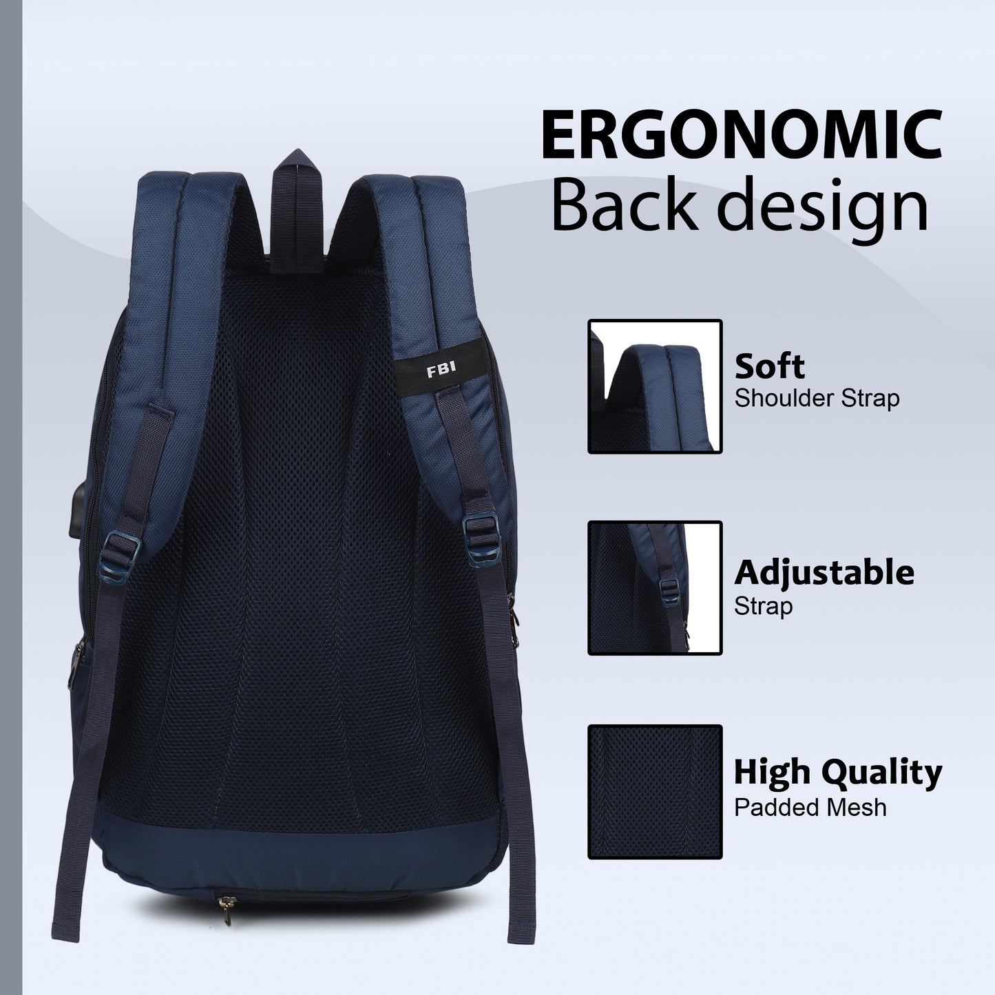 Fbi Water Resistant Adjustable Strap High Quality Padded Mesh Soft Shoulder Strap Water Bottle Pocket 35L Backpack Fbi-177-Grey