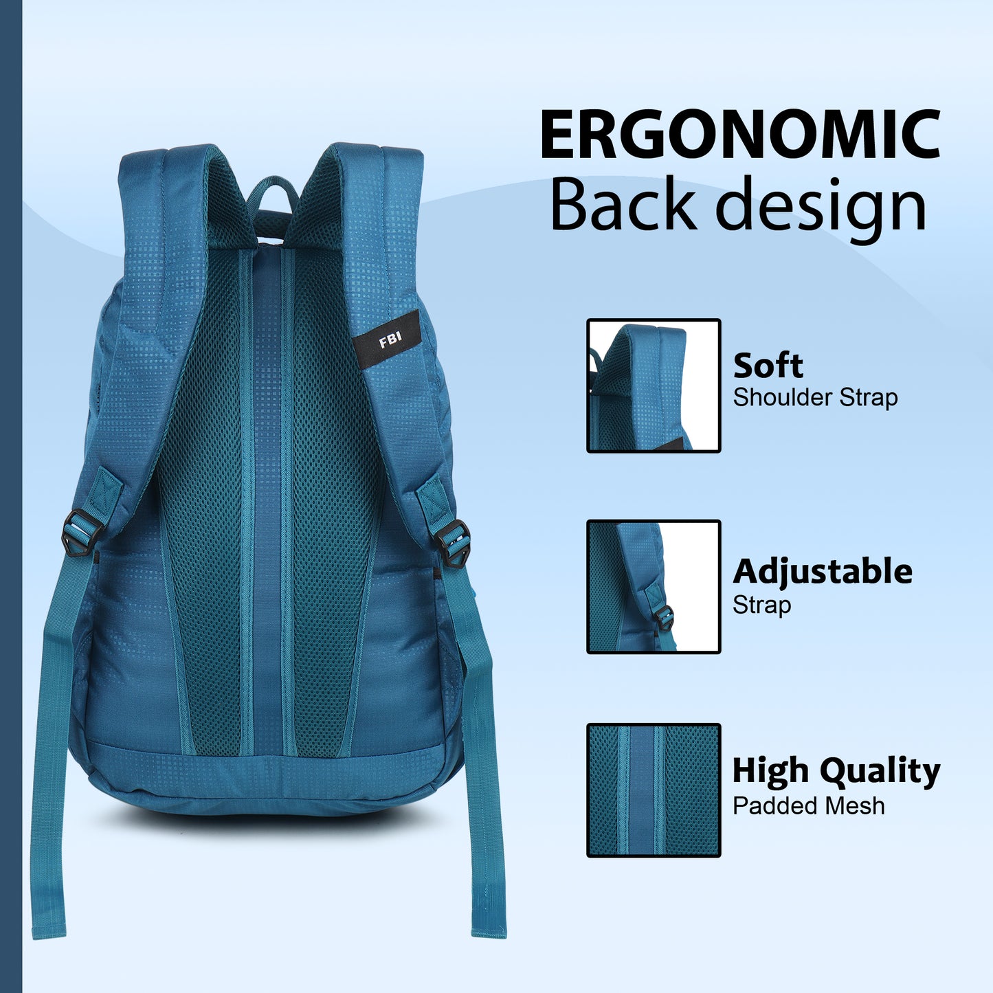 Fbi Water Resistant Adjustable Strap High Quality Padded Mesh Soft Shoulder Strap Water Bottle Pocket 35L Backpack Fbi-94-Sky