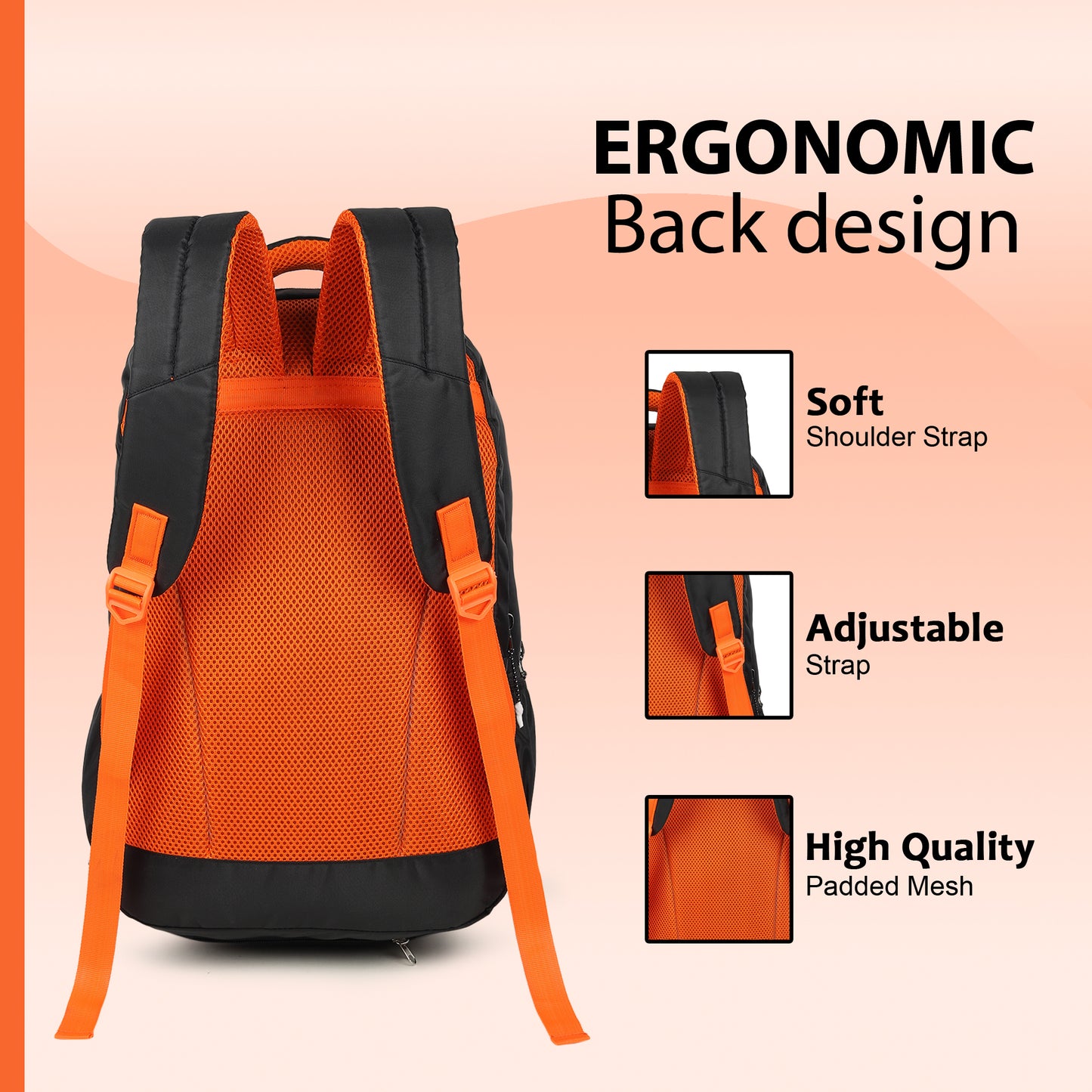 Fbi Water Resistant Adjustable Strap High Quality Padded Mesh Soft Shoulder Strap Water Bottle Pocket 35L Backpack Fbi-105-Black