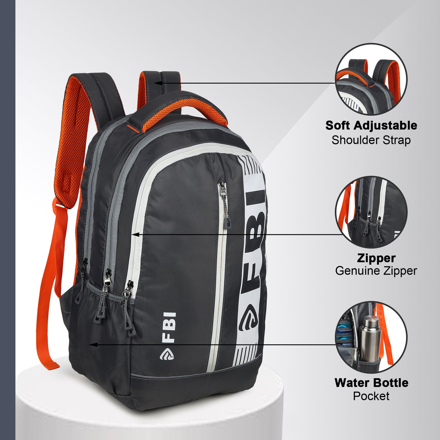 Fbi Water Resistant Adjustable Strap High Quality Padded Mesh Soft Shoulder Strap Water Bottle Pocket 35L Backpack Fbi-105-Black