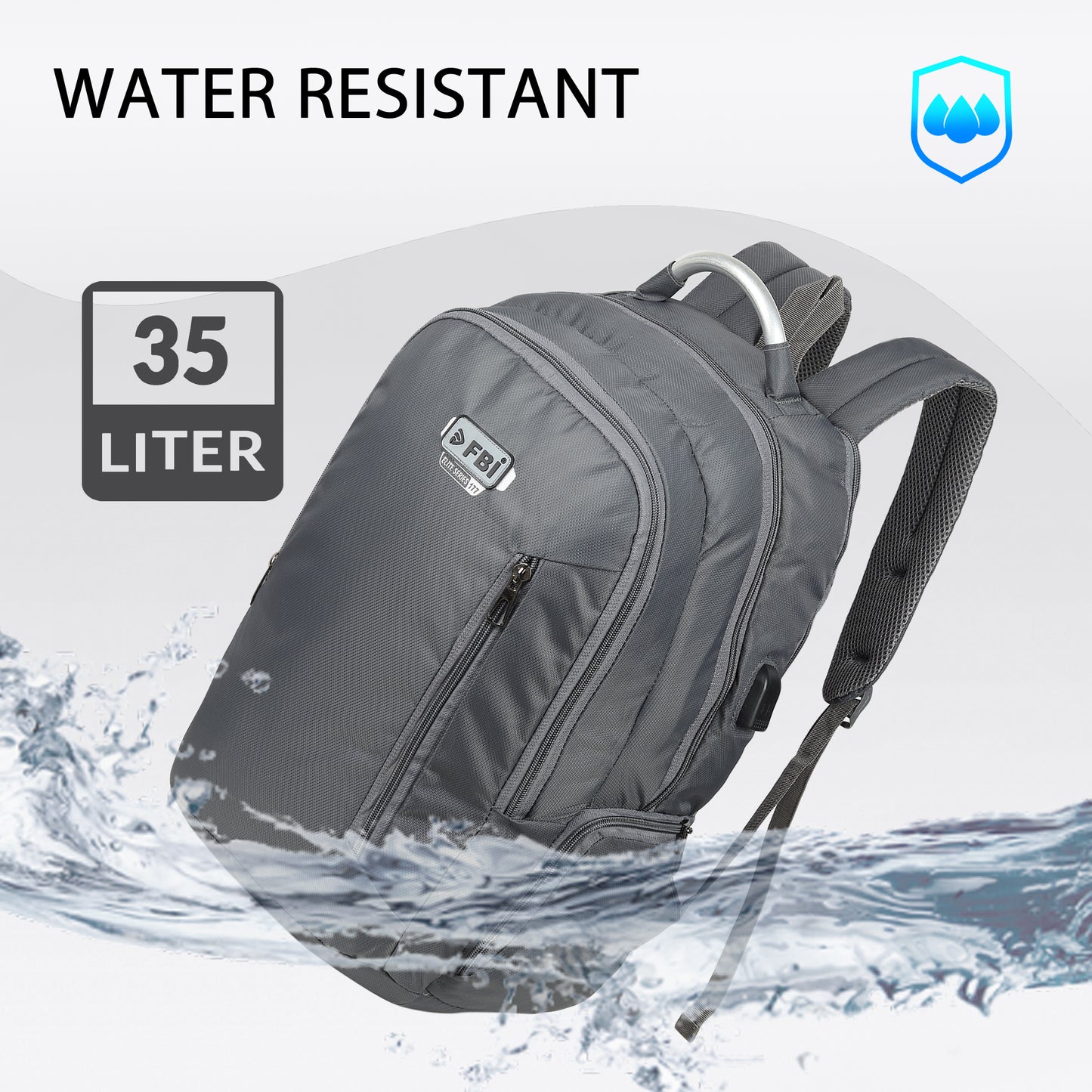 Fbi Water Resistant Adjustable Strap High Quality Padded Mesh Soft Shoulder Strap Water Bottle Pocket 35L Backpack Fbi-177-Grey