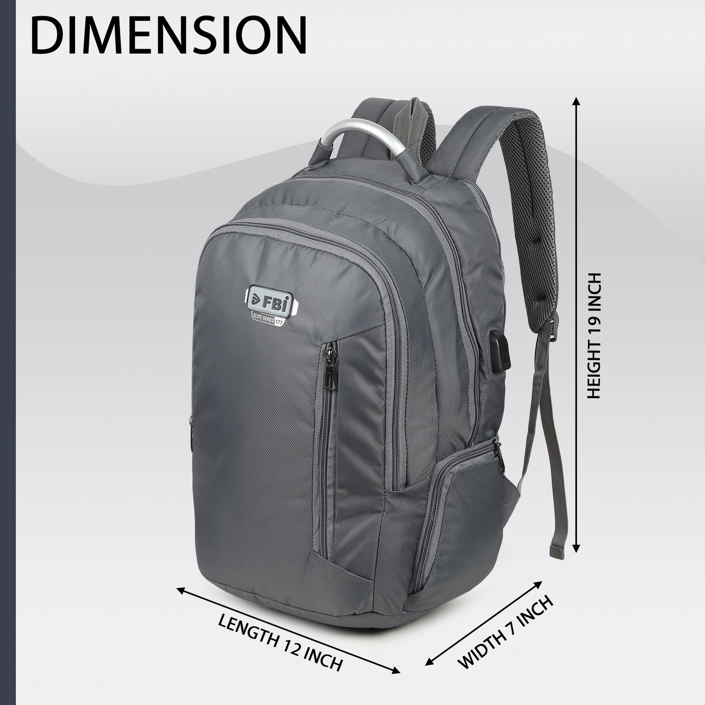 Fbi Water Resistant Adjustable Strap High Quality Padded Mesh Soft Shoulder Strap Water Bottle Pocket 35L Backpack Fbi-177-Grey